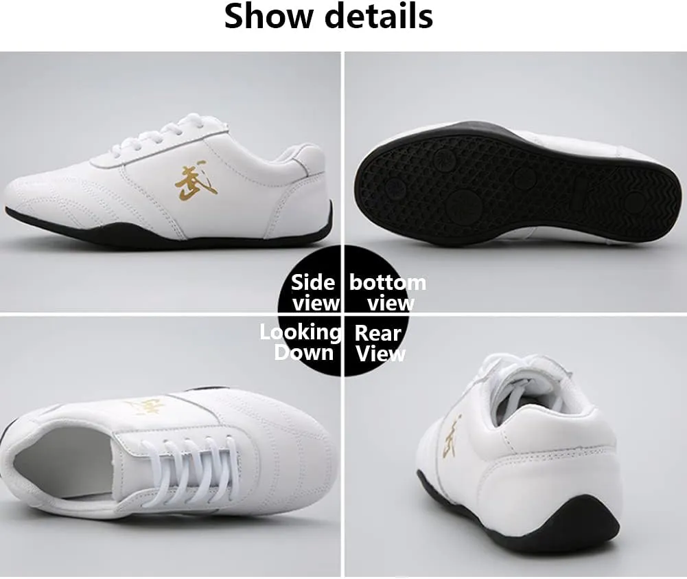 Breathable Leather Tai Chi Martial Arts Shoes Women ，Lightweight Mens Kung Fu Tai Ji Training Sneakers ，Non-Slip Ladies Karate Taekwondo Boxing Shoes for Men