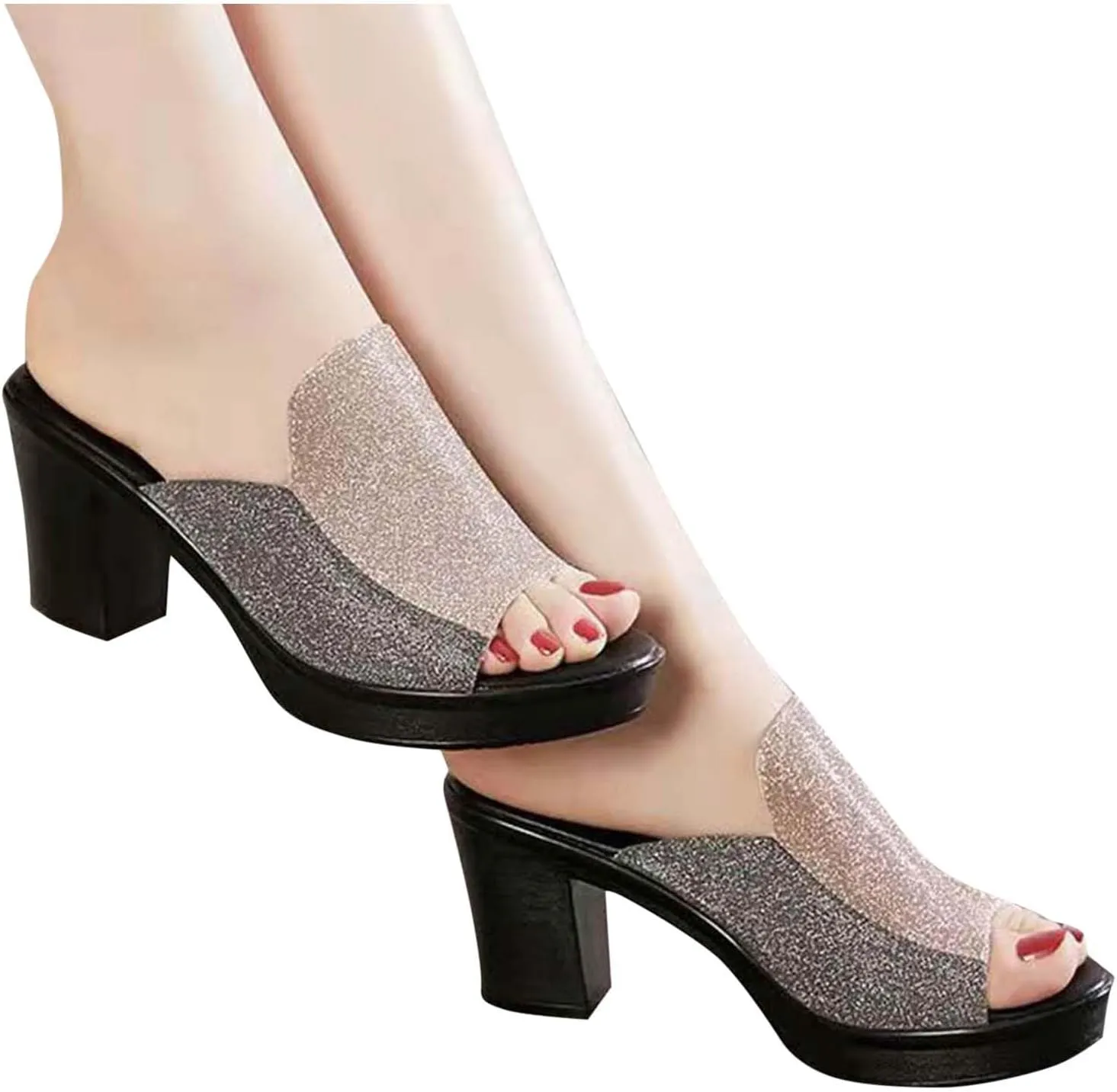 Chunky Heels for Women Platform Sandals Vintage Boot Style Open Toe Wedges Sandal Slip on Casual Dressy Pumps Shoes