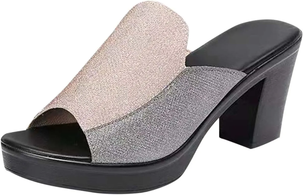 Chunky Heels for Women Platform Sandals Vintage Boot Style Open Toe Wedges Sandal Slip on Casual Dressy Pumps Shoes