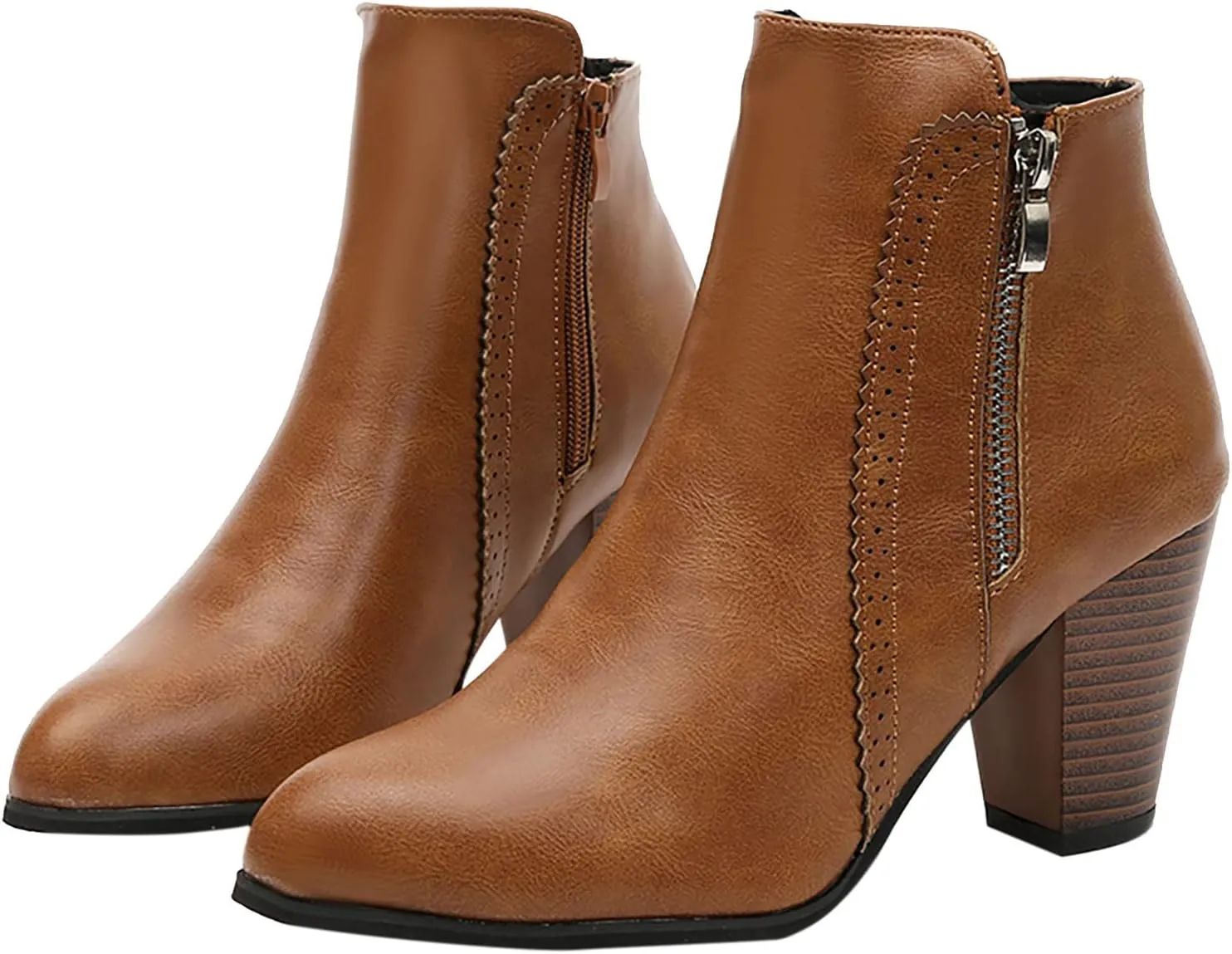 Ctreela Womens Vintage Stacked Heeled Western Boot Ladies Winter Wild Zipper Booties Fashion Office Party Pointed Toe Boots
