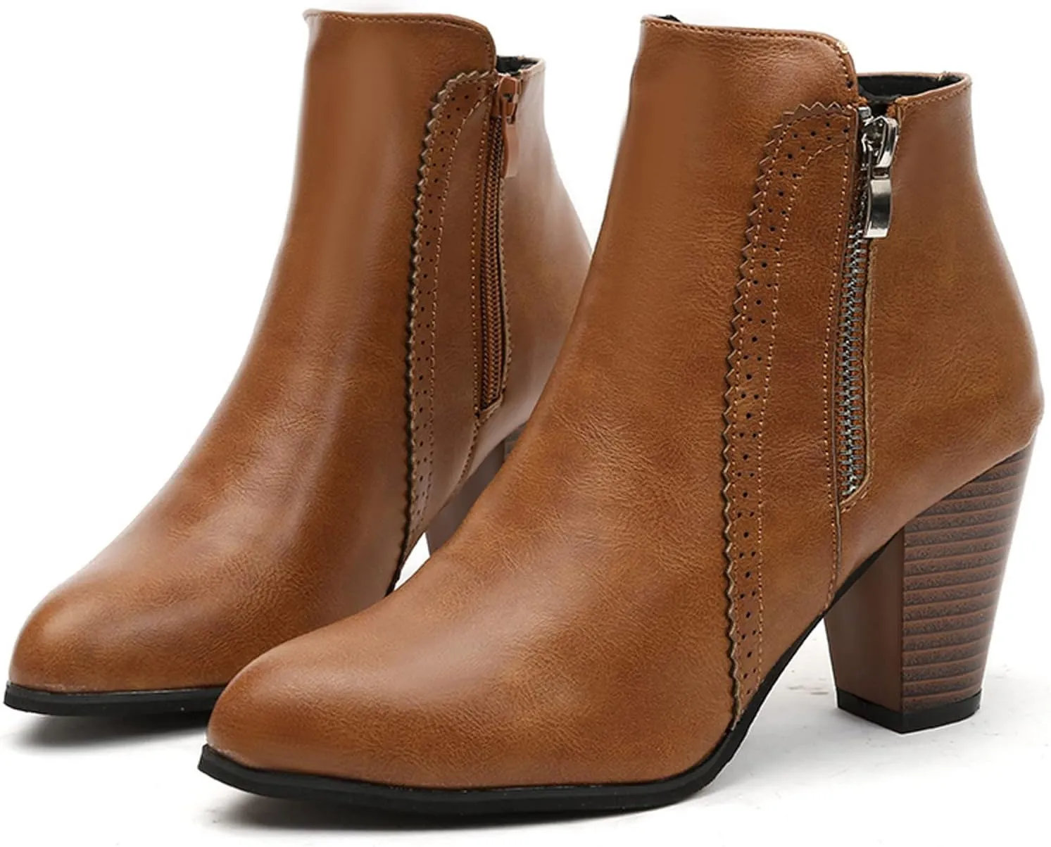 Ctreela Womens Vintage Stacked Heeled Western Boot Ladies Winter Wild Zipper Booties Fashion Office Party Pointed Toe Boots