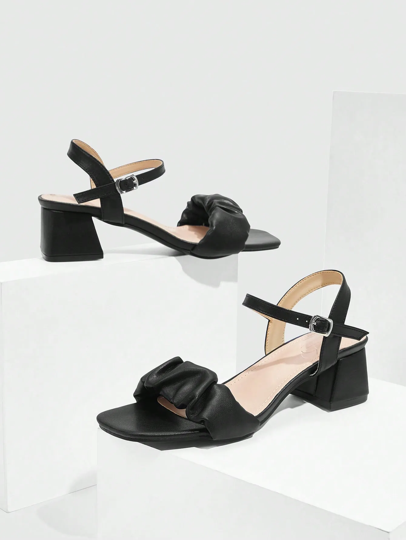 CUCCOO CHICEST Women's Fashionable Black Ankle Strap Chunky/Low Heel Sandals