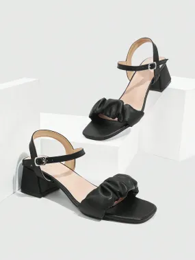 CUCCOO CHICEST Women's Fashionable Black Ankle Strap Chunky/Low Heel Sandals