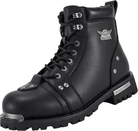Dream Apparel Mens Motorcycle Boots for Riding Biker with Side Zipper, Waterproof Black Faux Leather Biker Boots Ankle Booties, Lace Up Military Combat Boots with Low Heel