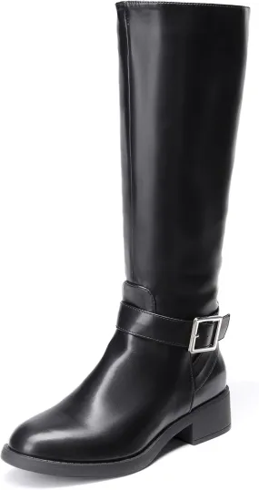 DREAM PAIRS Women's Knee High Riding Boots Comfortable Low Chunky Heel Boots Side Zipper Round Toe Casual Classic Ranching Boots