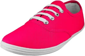 Easy USA - Womens Canvas Lace Up Shoe with Padded Insole, 9, Neon Fuchsia