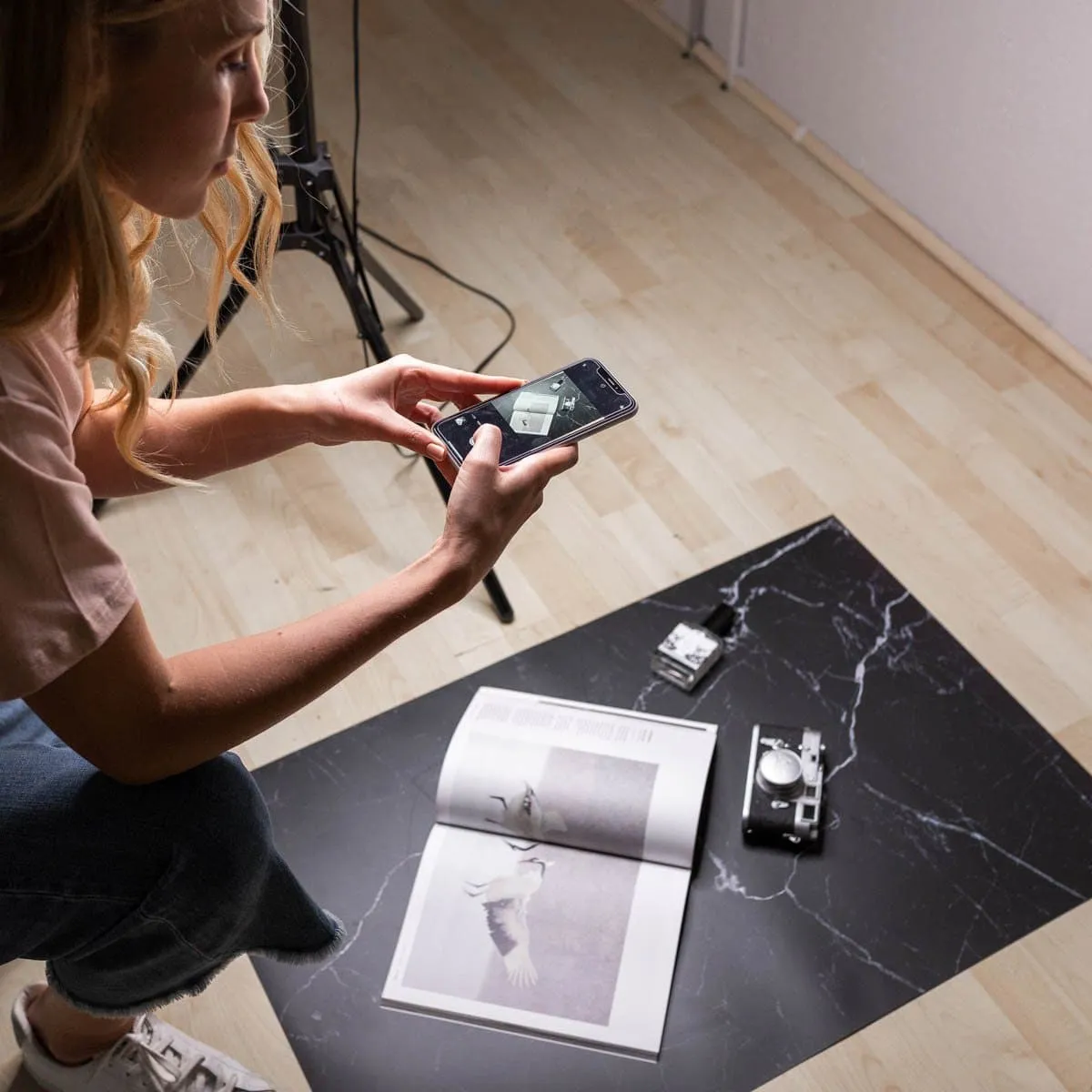 Flat Lay Instagram Backdrop - 'Paddington' Black Marble (56cm x 87cm)