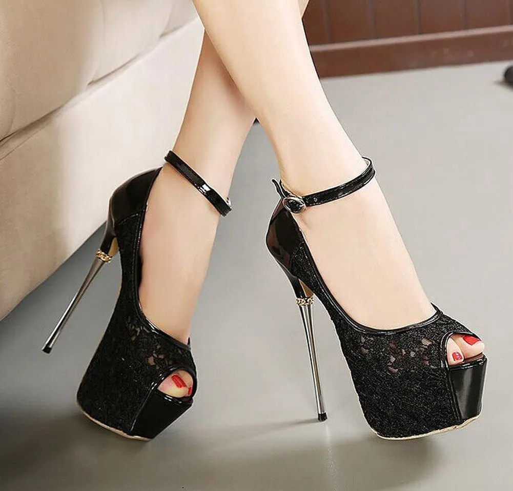 getmorebeauty Women's stripper Heels Sandals Lace Flower Strappy Hollow stiletto High Heels