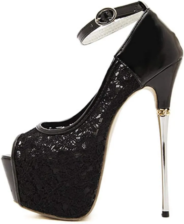 getmorebeauty Women's stripper Heels Sandals Lace Flower Strappy Hollow stiletto High Heels