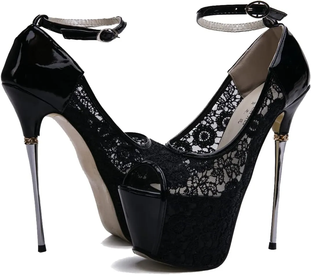 getmorebeauty Women's stripper Heels Sandals Lace Flower Strappy Hollow stiletto High Heels