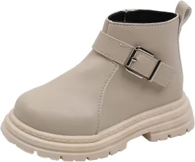 Girls Ankle Boots Side Zipper Chunky Bottom Platform Boots with Buckle Low Heel Slip On Casual Booties