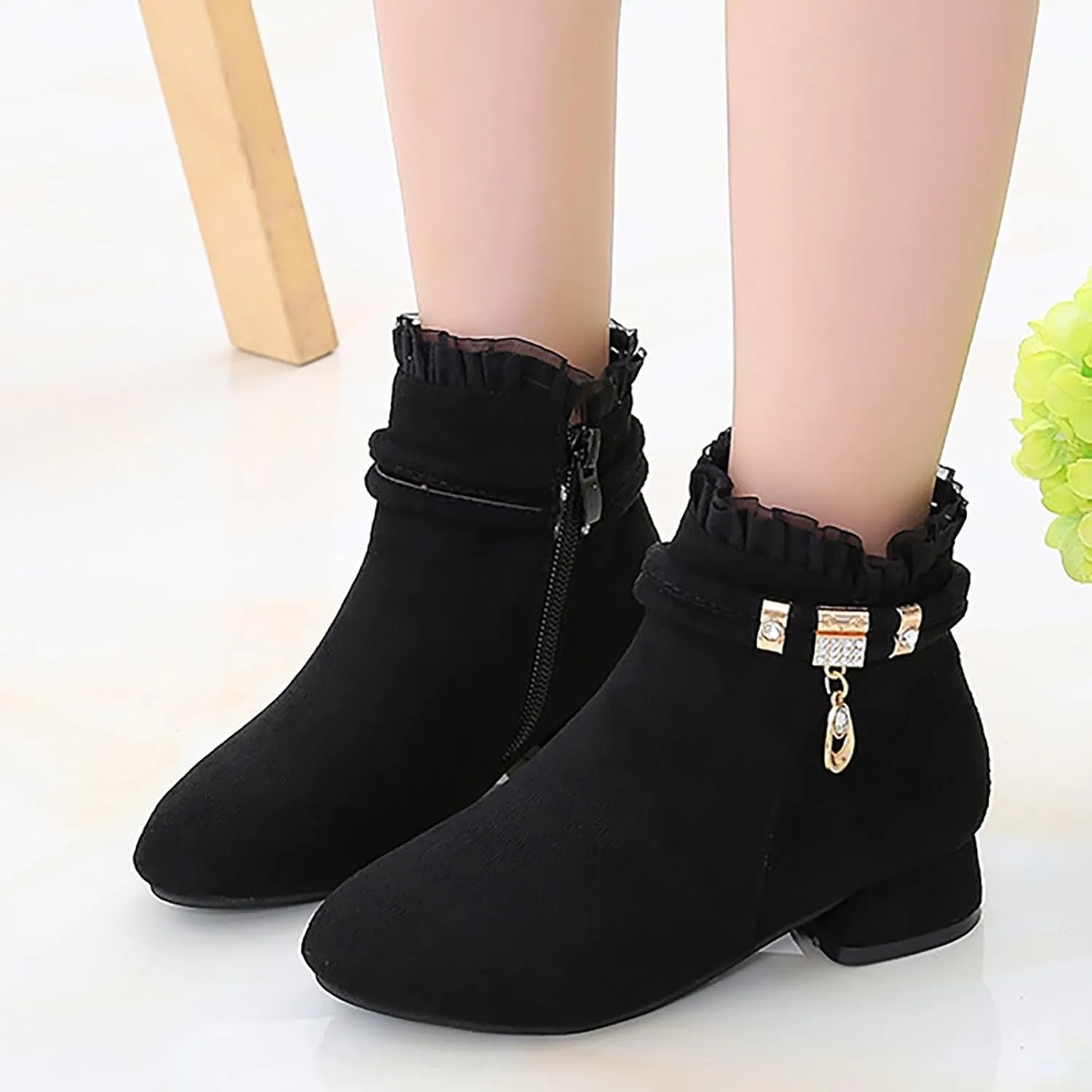 Girls Dress Boots Ankle Boots for Girls Short Boots Girls Toddler Ankle Boots Low Chunky Heel Side Zipper Dress Booties