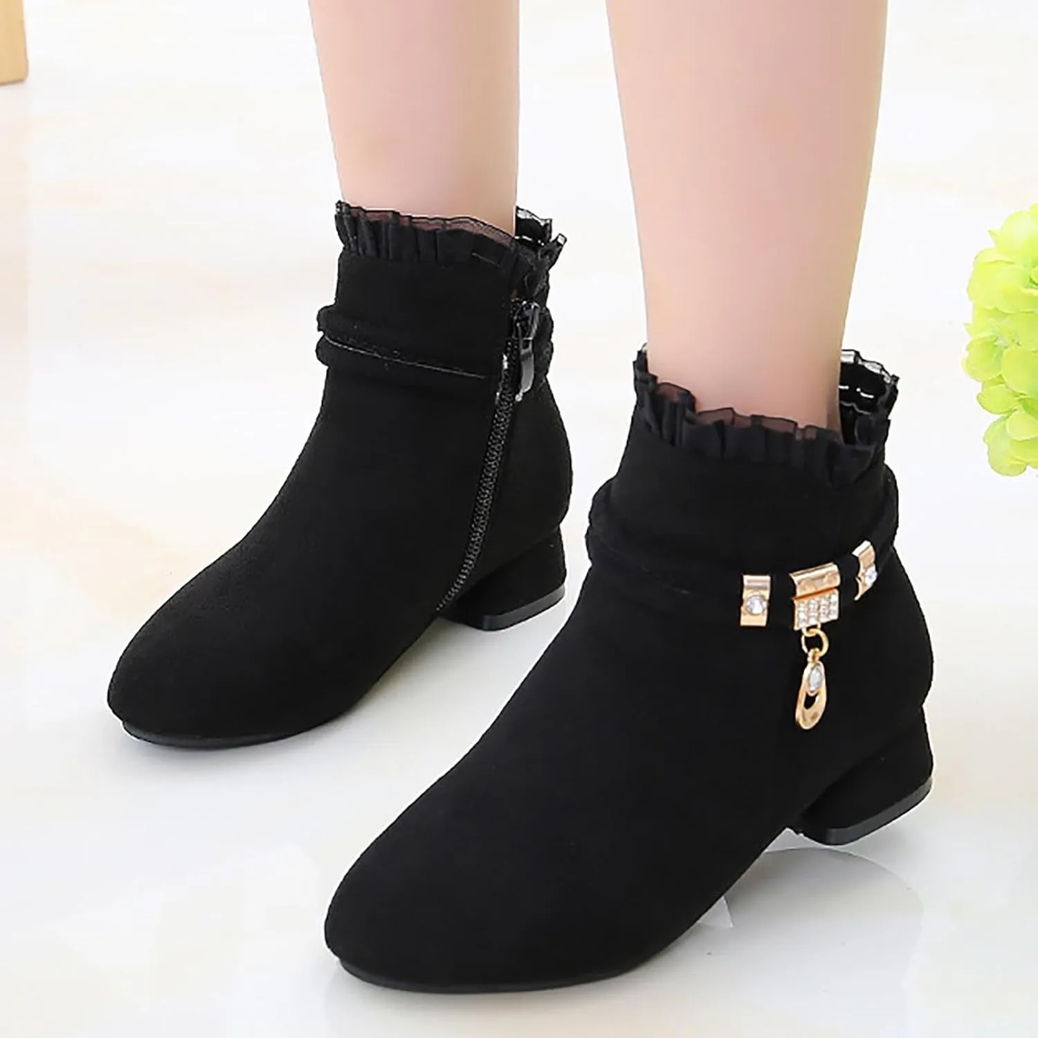 Girls Dress Boots Ankle Boots for Girls Short Boots Girls Toddler Ankle Boots Low Chunky Heel Side Zipper Dress Booties