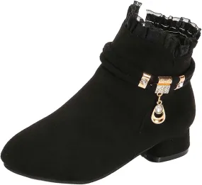 Girls Dress Boots Ankle Boots for Girls Short Boots Girls Toddler Ankle Boots Low Chunky Heel Side Zipper Dress Booties