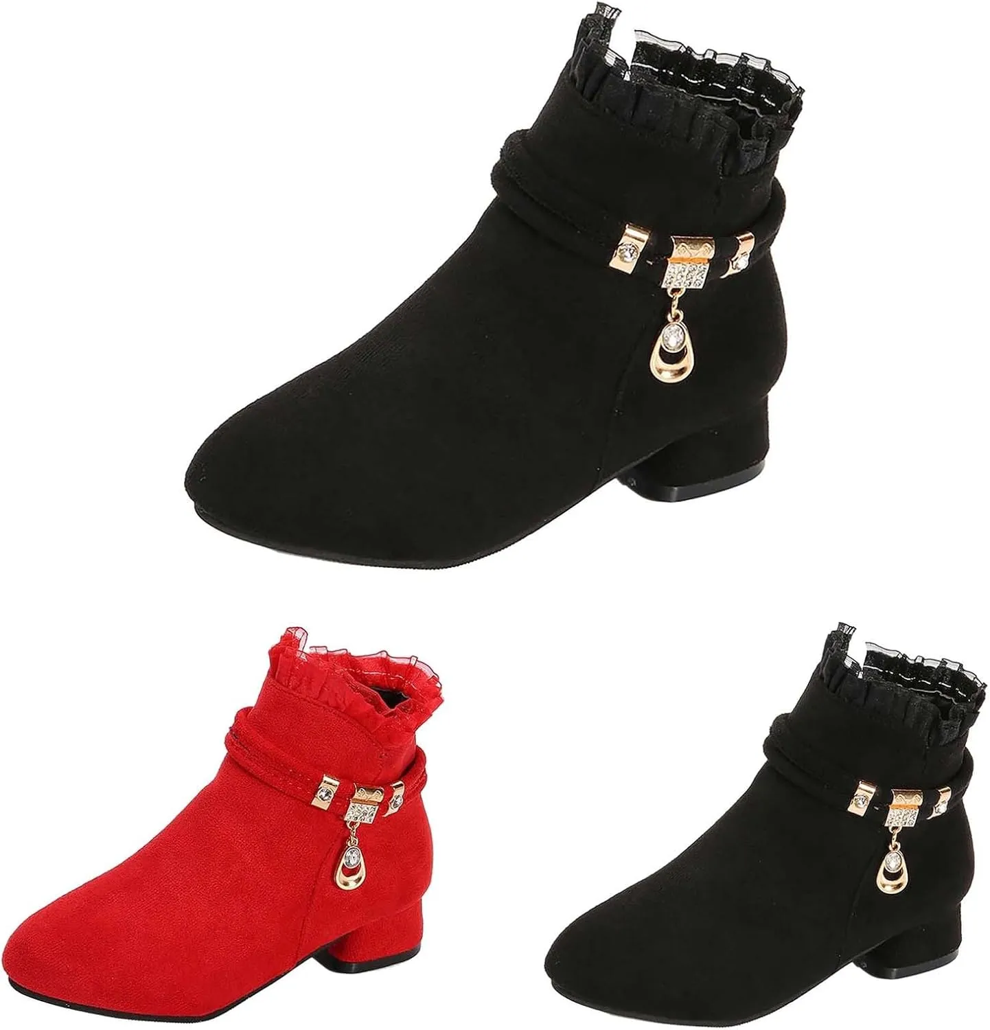 Girls Dress Boots Ankle Boots for Girls Short Boots Girls Toddler Ankle Boots Low Chunky Heel Side Zipper Dress Booties