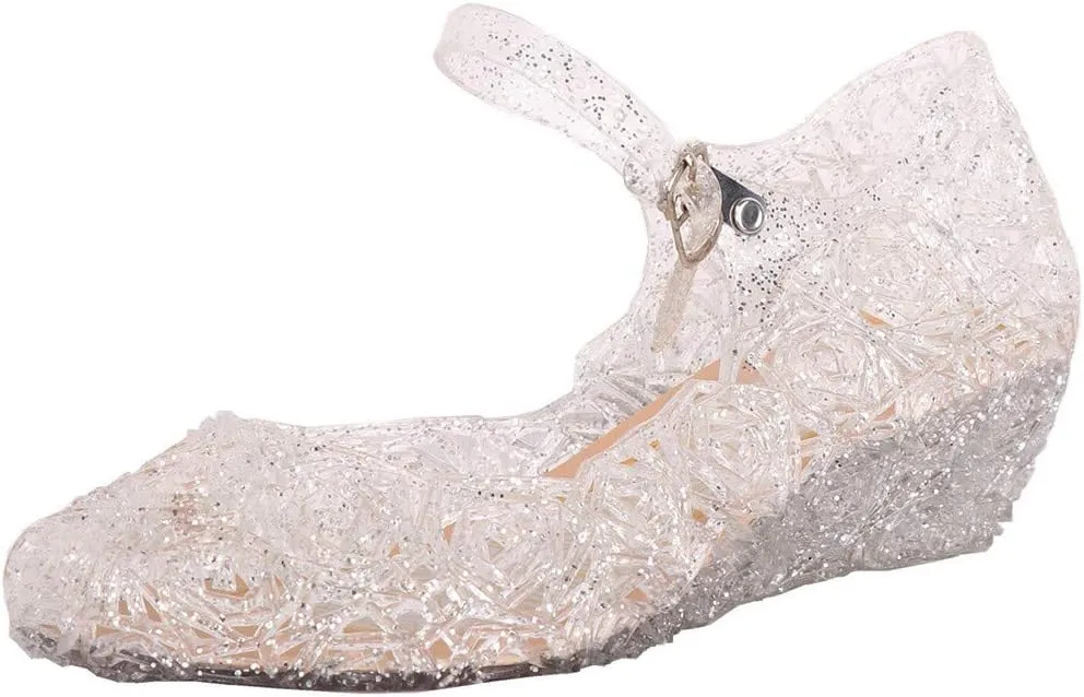 Girls Jelly Sandals Mary Jane Flats Heels Dance Party Birthday Cosplay Dress Up Single Shoes for Kids Toddler