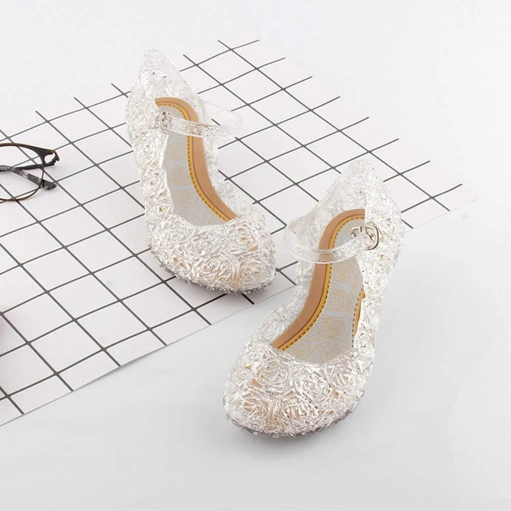 Girls Jelly Sandals Mary Jane Flats Heels Dance Party Birthday Cosplay Dress Up Single Shoes for Kids Toddler