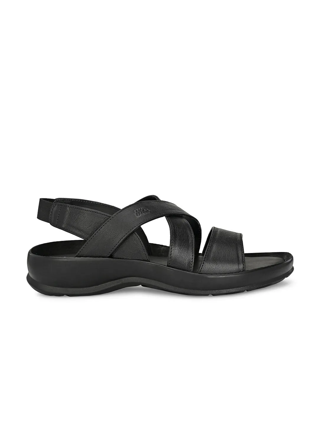 Hitz Men's Black Leather Open Toe Slip-On Comfort Sandals