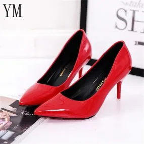 Hot Selling Frauen Schuhe Pointed Toe Pumps Lackleder Kleid Rot 8CM High Heels Bootsschuhe Shadow Wedding Schuhe Zapatos Mujer
