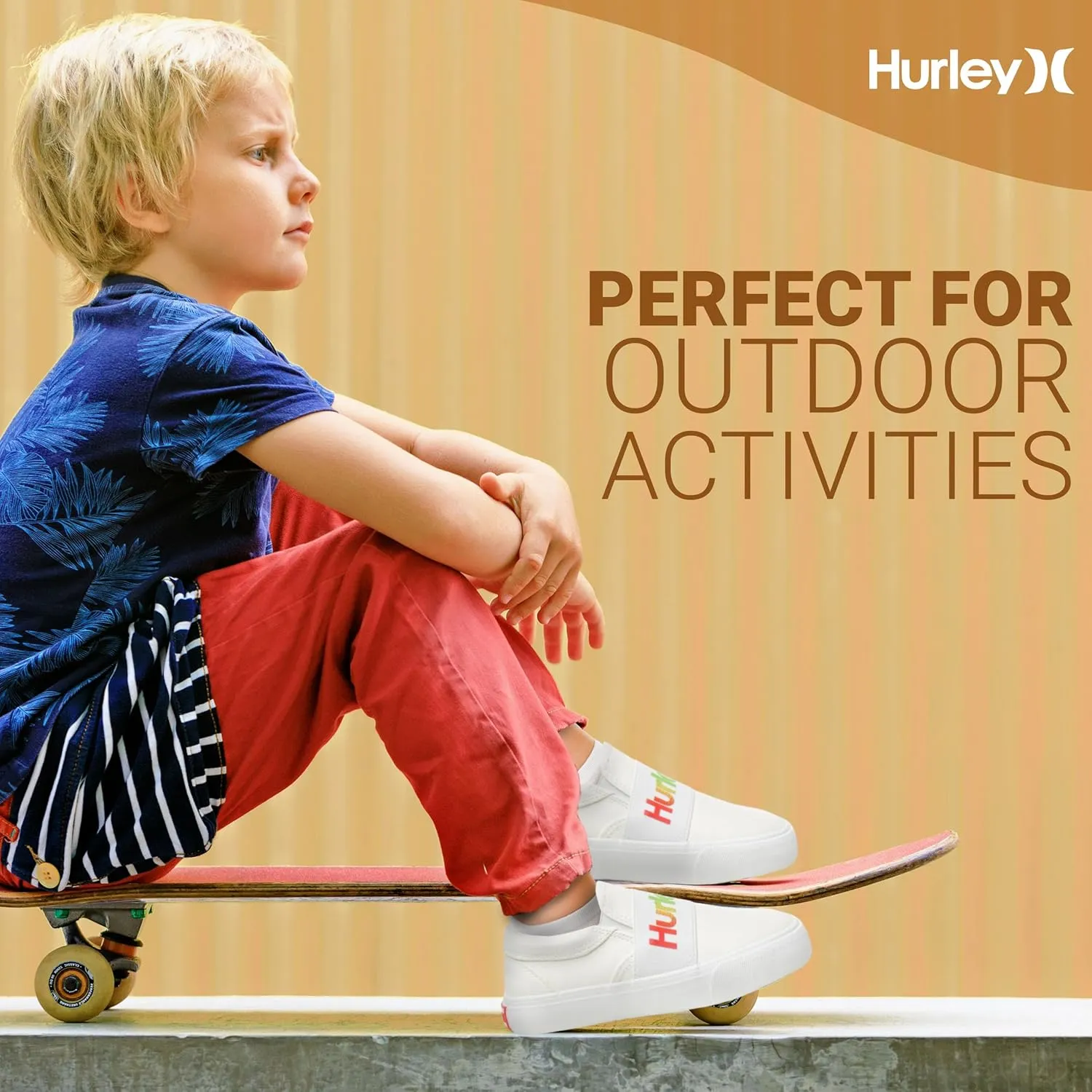 Hurley Kids Canvas Slip On Sneakers  Low Cut Skateboarding Shoes for Kids, Sports Shoes for Boys and Girls, Casual Sneakers