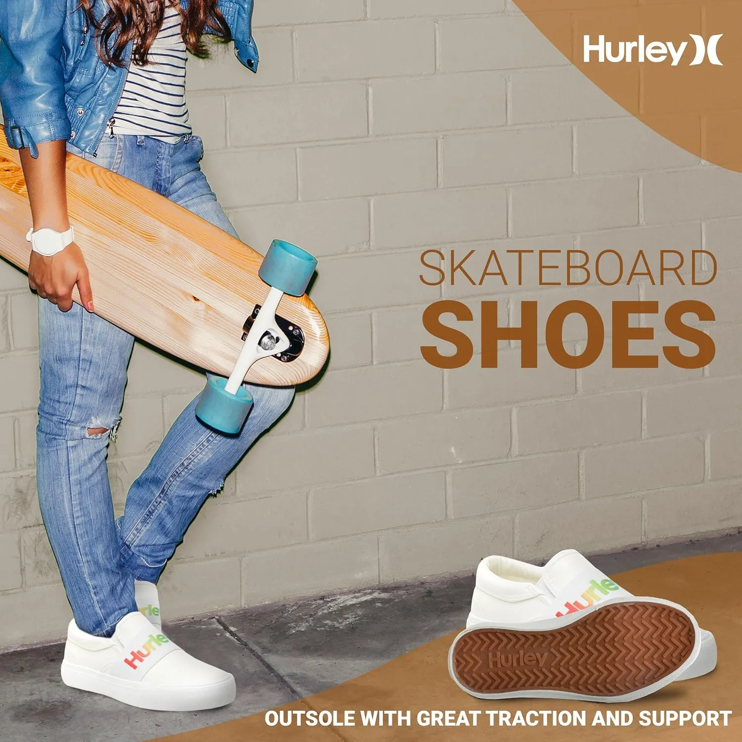 Hurley Kids Canvas Slip On Sneakers  Low Cut Skateboarding Shoes for Kids, Sports Shoes for Boys and Girls, Casual Sneakers