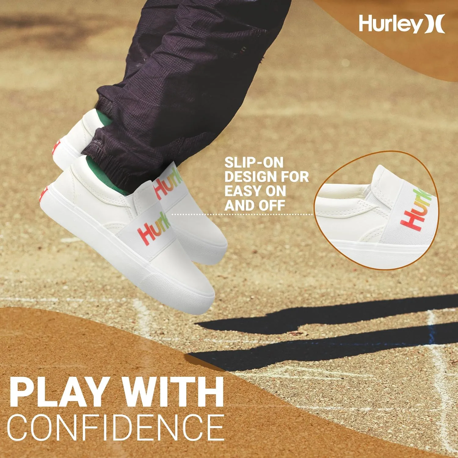 Hurley Kids Canvas Slip On Sneakers  Low Cut Skateboarding Shoes for Kids, Sports Shoes for Boys and Girls, Casual Sneakers