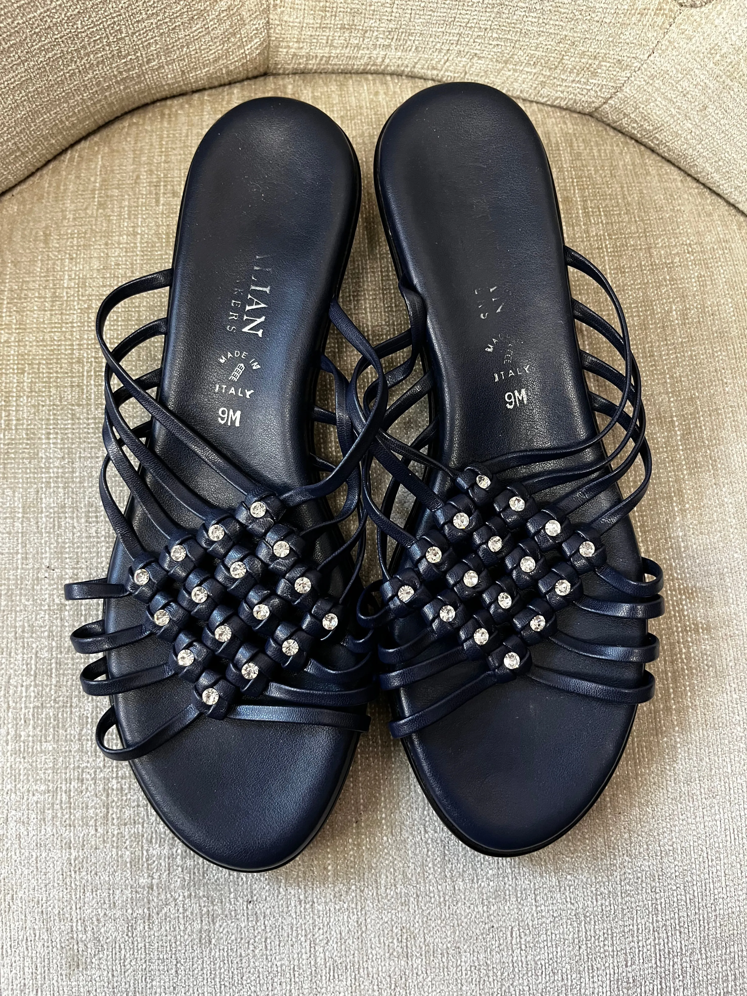 Italian Navy Strappy Sandals (Size 9)