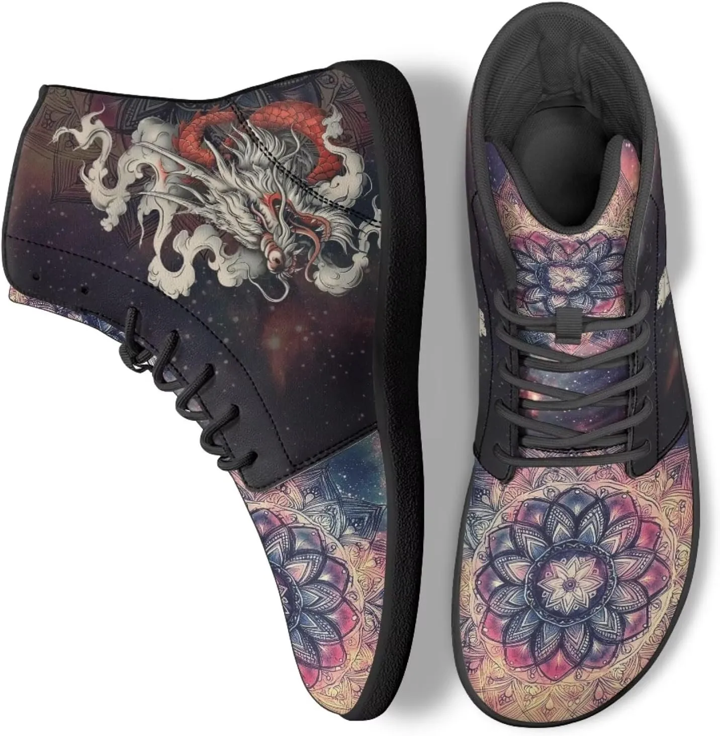 JoyLamoria Bling Bling Butterfly Print High Top Sneakers Lace up Leather Shoes Fashion High Top Flats Barefoot Wide Shoes Y2K for Girls