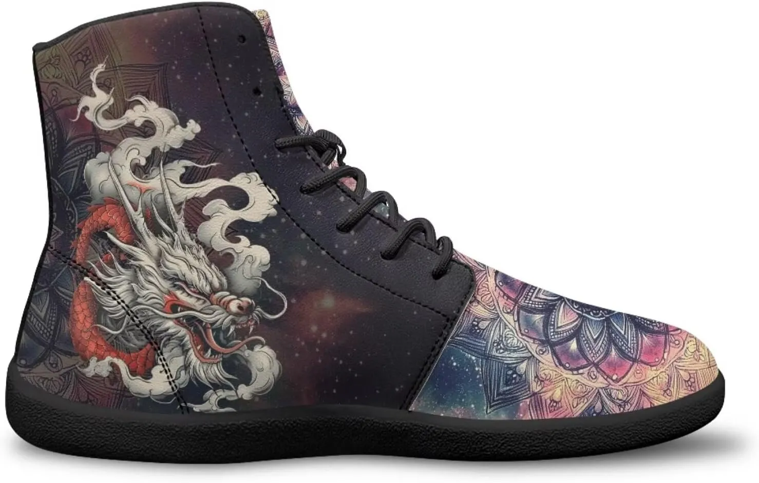 JoyLamoria Bling Bling Butterfly Print High Top Sneakers Lace up Leather Shoes Fashion High Top Flats Barefoot Wide Shoes Y2K for Girls