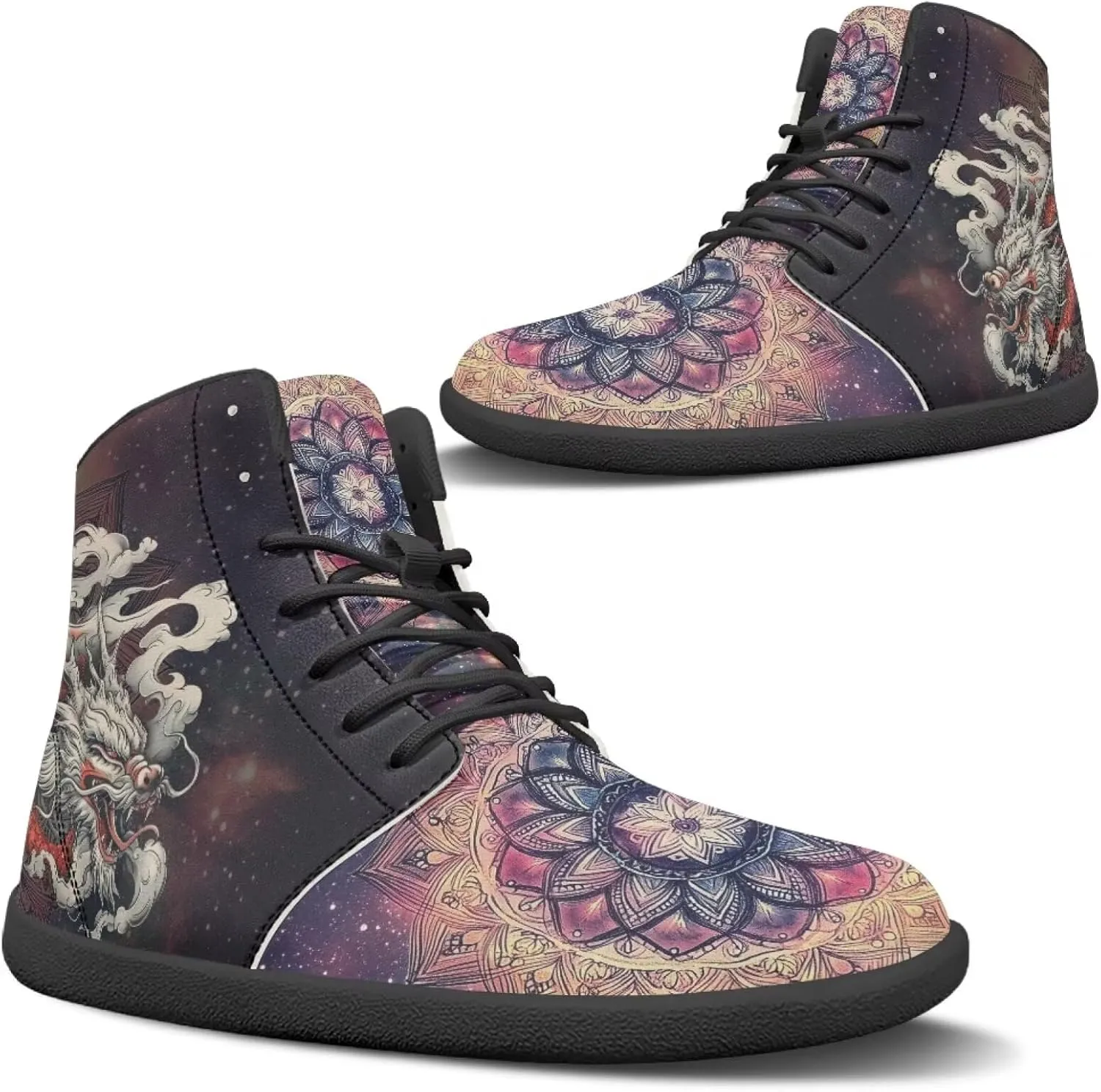 JoyLamoria Bling Bling Butterfly Print High Top Sneakers Lace up Leather Shoes Fashion High Top Flats Barefoot Wide Shoes Y2K for Girls