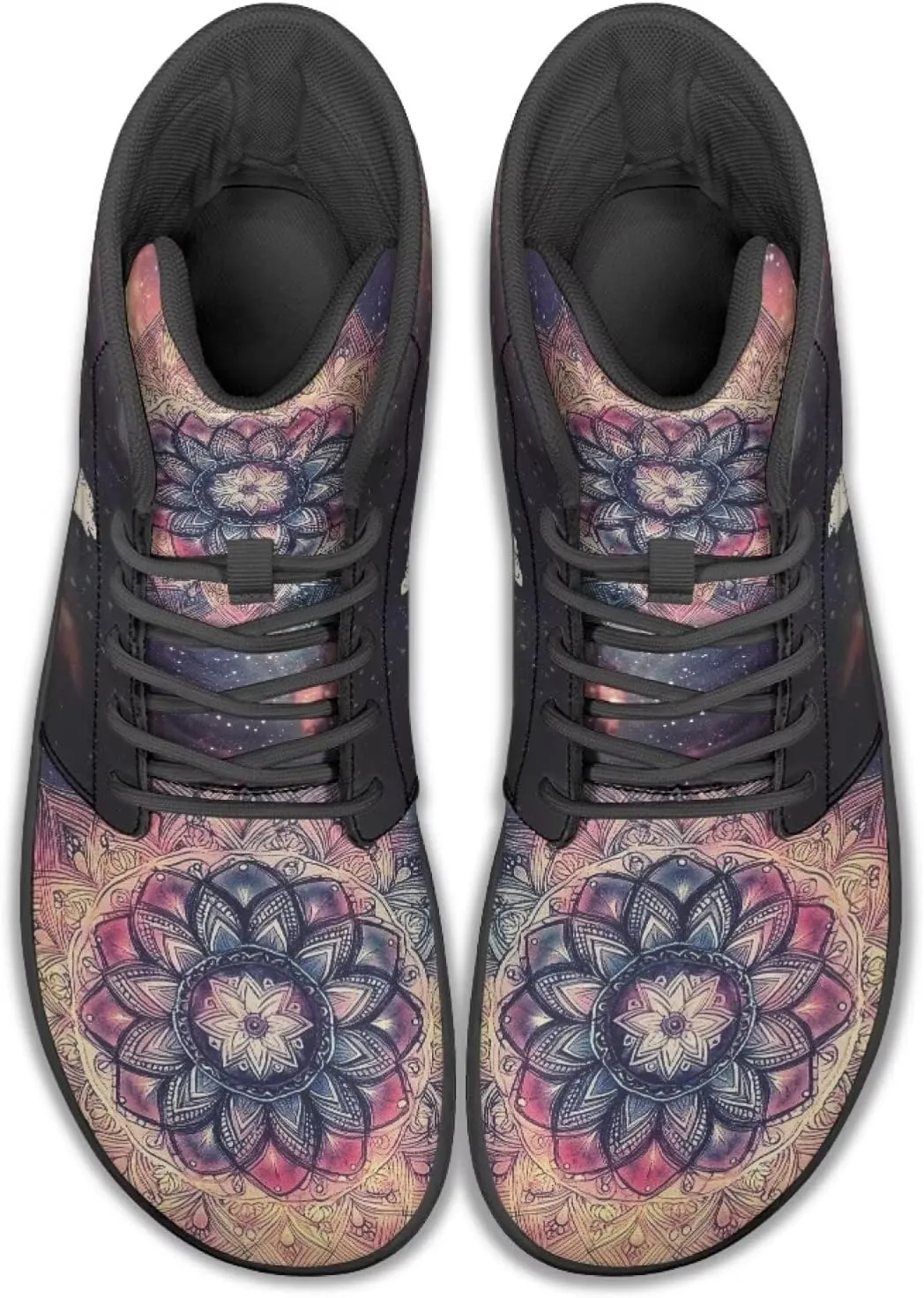 JoyLamoria Bling Bling Butterfly Print High Top Sneakers Lace up Leather Shoes Fashion High Top Flats Barefoot Wide Shoes Y2K for Girls