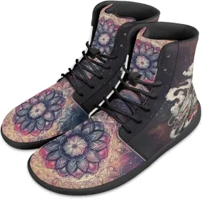 JoyLamoria Bling Bling Butterfly Print High Top Sneakers Lace up Leather Shoes Fashion High Top Flats Barefoot Wide Shoes Y2K for Girls