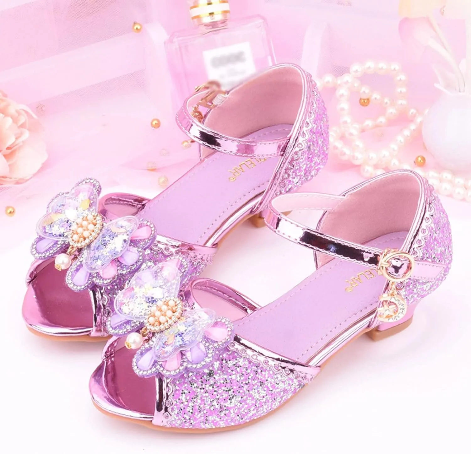 Kids Girls Glitter Butterfly Sandals Sequin 𝗥hinestone Dress Shoes Little/Big Kids Princess Fashion Shiny Shoes