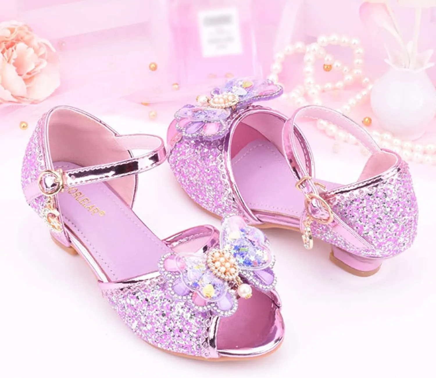 Kids Girls Glitter Butterfly Sandals Sequin 𝗥hinestone Dress Shoes Little/Big Kids Princess Fashion Shiny Shoes