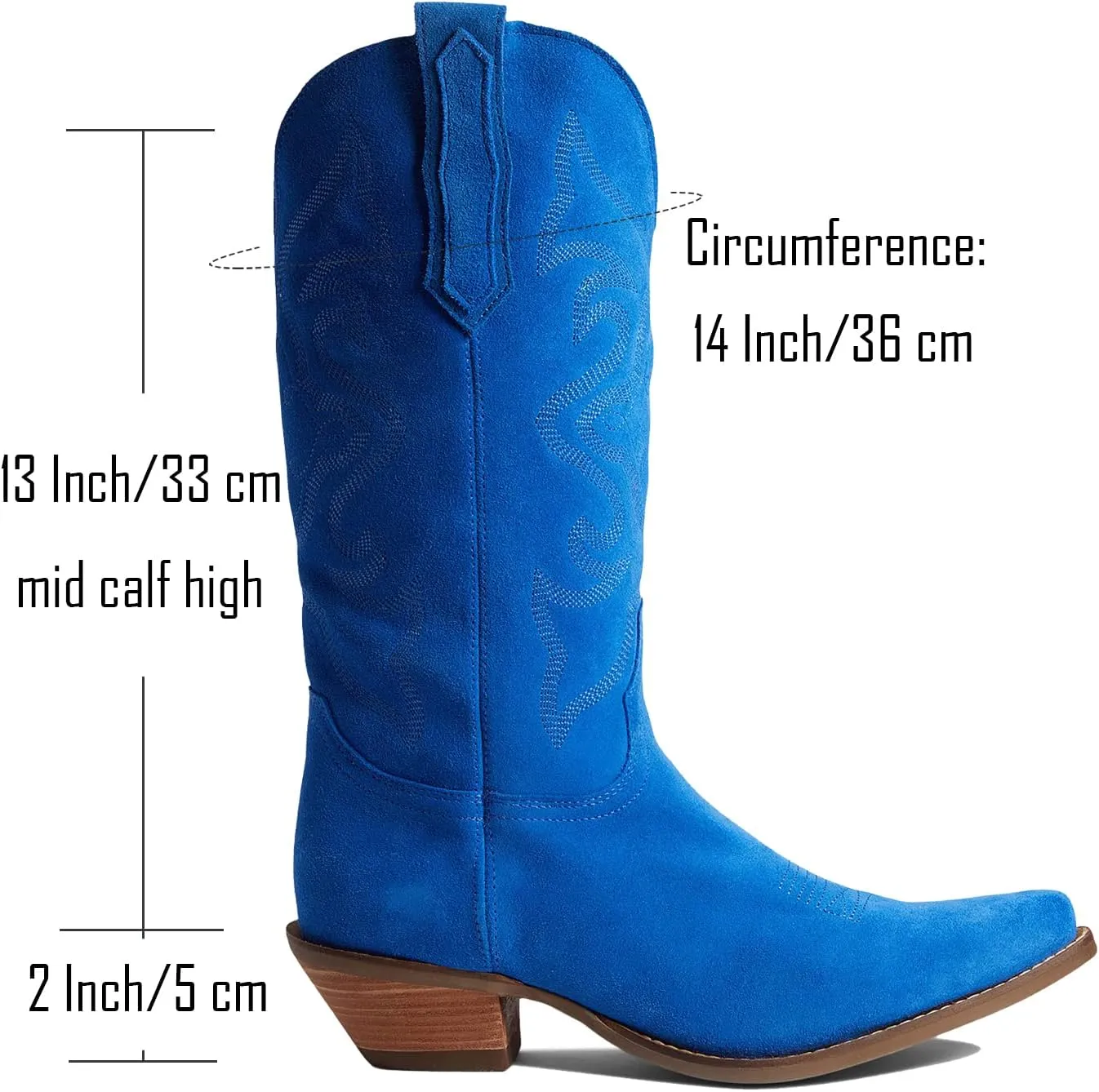 LEHOOR Cowboy Boots Women Embroidered Mid Calf Western Boots Stacked Low Heel Pointed Toe Pull On Cowgirl Boot 4-11 M US