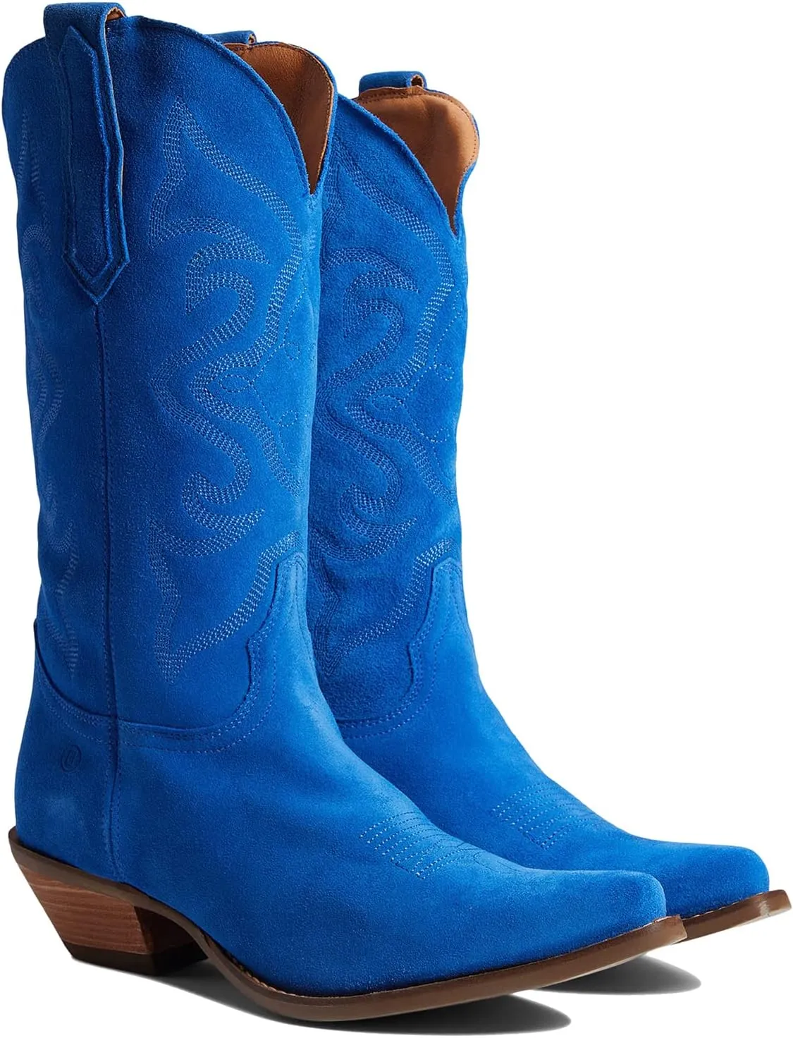 LEHOOR Cowboy Boots Women Embroidered Mid Calf Western Boots Stacked Low Heel Pointed Toe Pull On Cowgirl Boot 4-11 M US