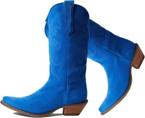 LEHOOR Cowboy Boots Women Embroidered Mid Calf Western Boots Stacked Low Heel Pointed Toe Pull On Cowgirl Boot 4-11 M US