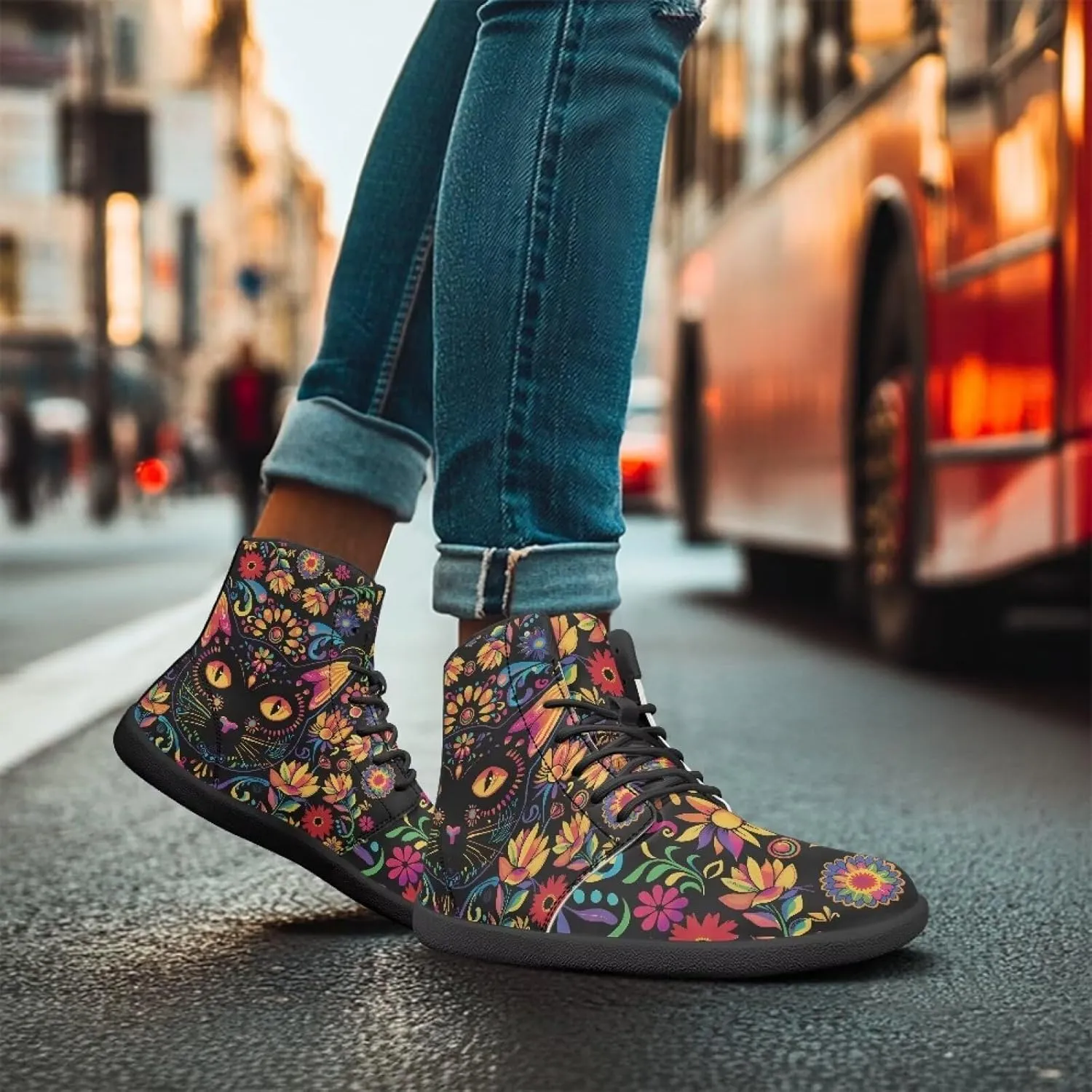 Men's Barefoot Shoes Wide Width Leather Shoes Women High Top Sneakers