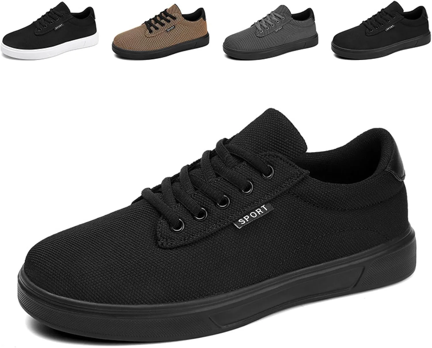 Mens Canvas Casual Flat Shoes Comfort Round Toe Soft Bottom Knitting Lace-Up Sneakers Outdoor Breathable Non-Slip Walking Shoes