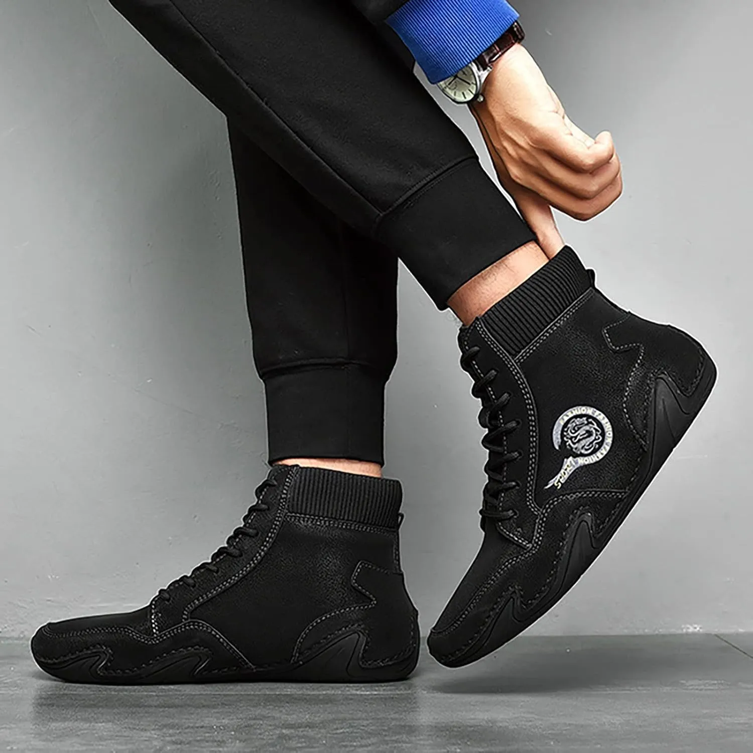 Men's Comfortable Walking Shoes Soft Flat Soled High Top Sneaker Lightweight Workout Shoes Business Casual Shoe