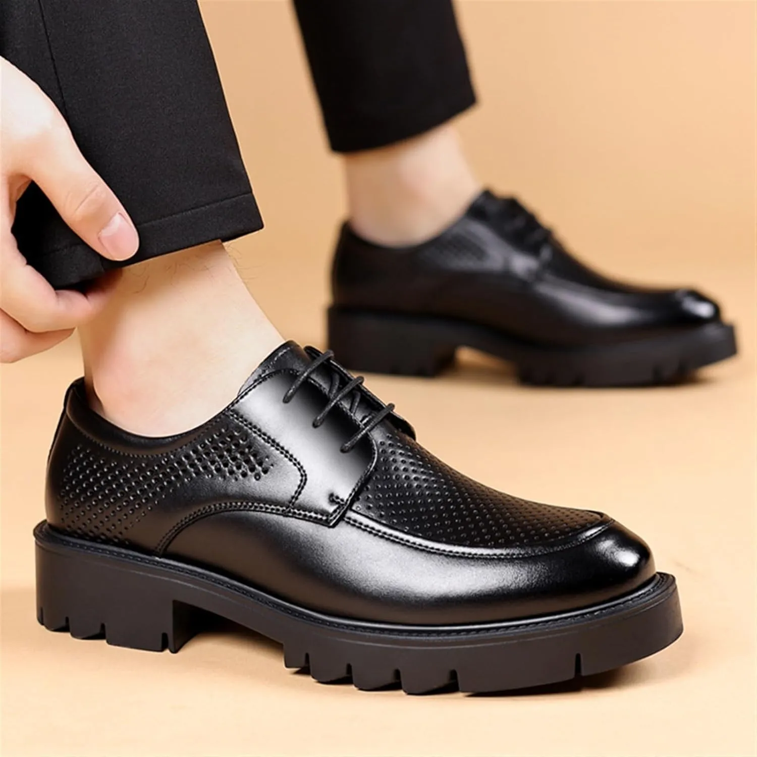 Men's Dress Shoes Casual Business Oxford Lace Up Derby Shoes for Men Breathable Leather Wingtip Brogue for Men