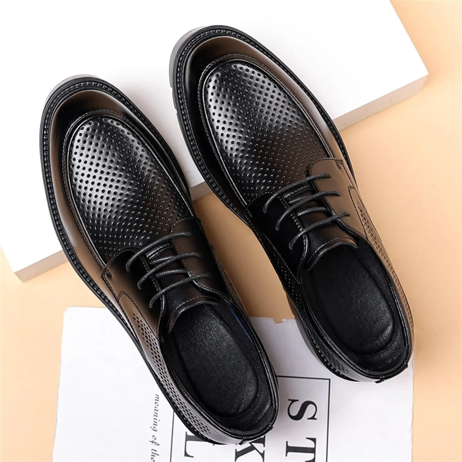 Men's Dress Shoes Casual Business Oxford Lace Up Derby Shoes for Men Breathable Leather Wingtip Brogue for Men