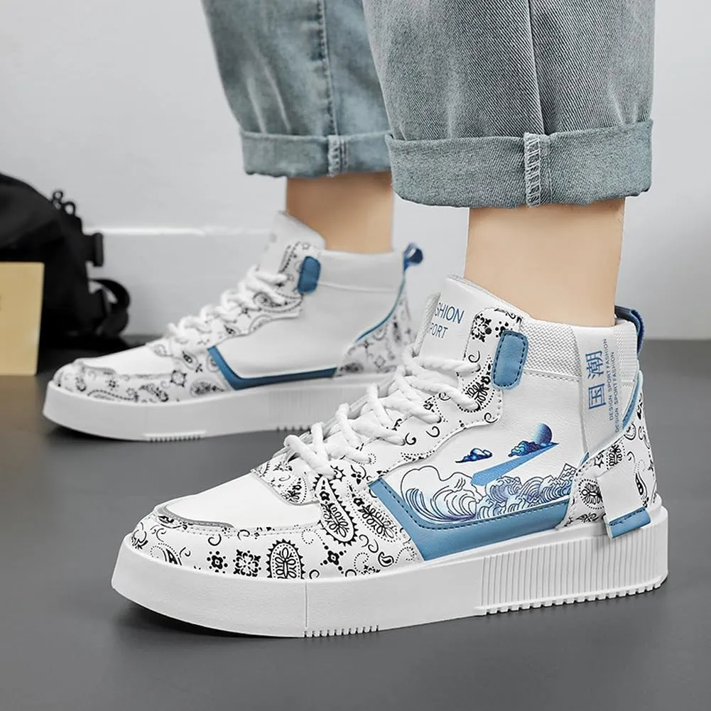 Men's Fashion High Top Chinese Style Skate Sneakers Stylish Comfortable Skateboarding Road Running Walking Shoes