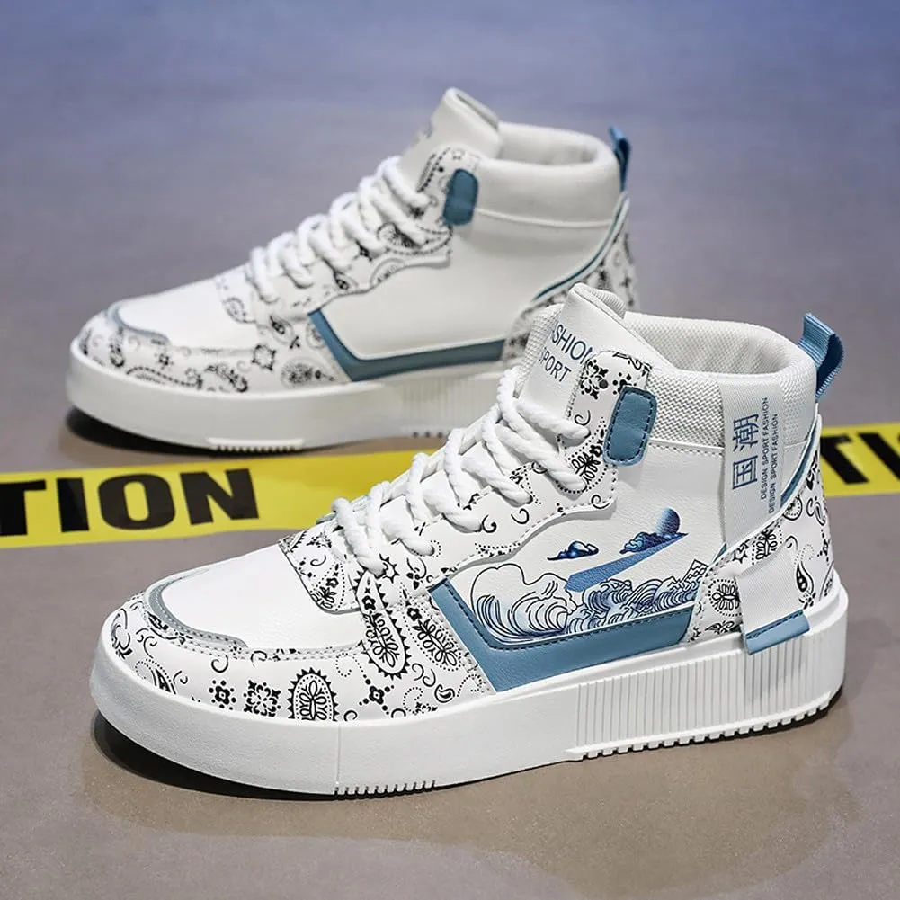 Men's Fashion High Top Chinese Style Skate Sneakers Stylish Comfortable Skateboarding Road Running Walking Shoes