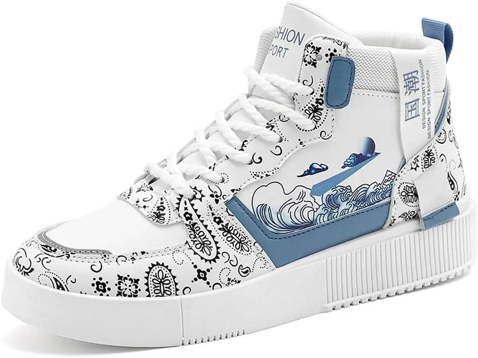 Men's Fashion High Top Chinese Style Skate Sneakers Stylish Comfortable Skateboarding Road Running Walking Shoes