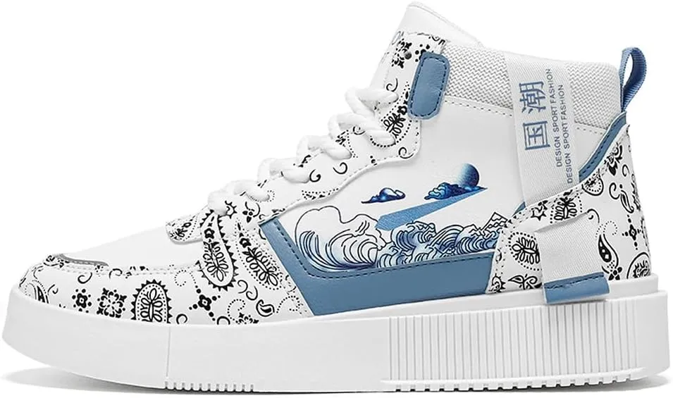 Men's Fashion High Top Chinese Style Skate Sneakers Stylish Comfortable Skateboarding Road Running Walking Shoes