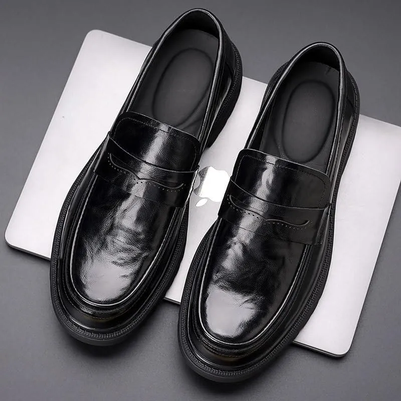 Mens Retro Comfortable Business Height Increasing Non-Slip Softsole Walking Oxford Shoes Comfortable Round Toe Loafers