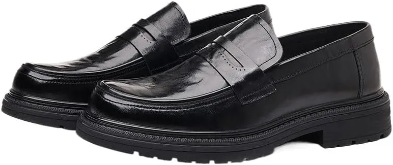 Mens Retro Comfortable Business Height Increasing Non-Slip Softsole Walking Oxford Shoes Comfortable Round Toe Loafers