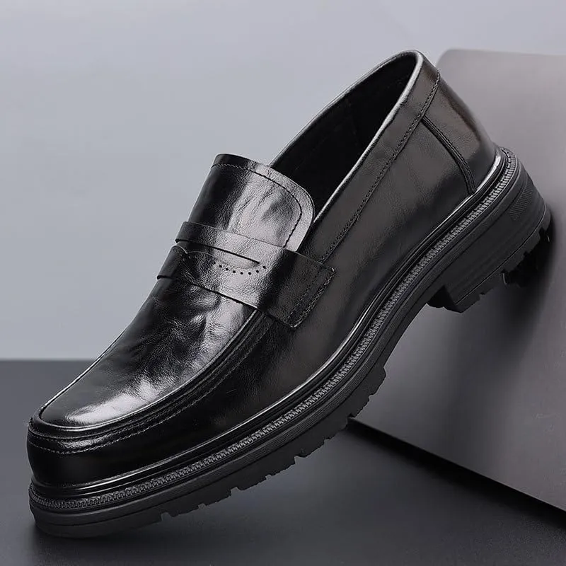 Mens Retro Comfortable Business Height Increasing Non-Slip Softsole Walking Oxford Shoes Comfortable Round Toe Loafers