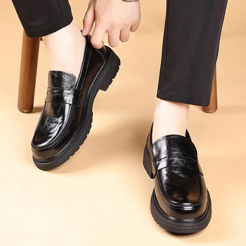 Mens Retro Comfortable Business Height Increasing Non-Slip Softsole Walking Oxford Shoes Comfortable Round Toe Loafers
